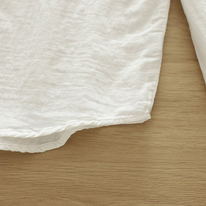 Camisa de manga larga de algodón para mujer con botones bordados geométricos blancos y Buddha Stones ( otoño) - image 12