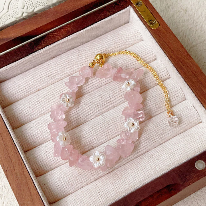 Pulsera de equilibrio con diseño irregular de flor de cristal de Buddha Stones, amatista y cristal blanco. - Cristal rosa (Circunferencia de la muñeca: 15-19 cm) - image 9