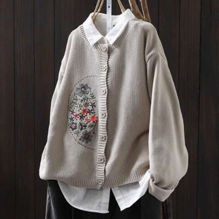 Cárdigan de punto de manga larga para mujer, de algodón, con botones bordados florales y Buddha Stones. - Lino - US4-6, UK/AU8-10, EU36-38 (F) - image 14