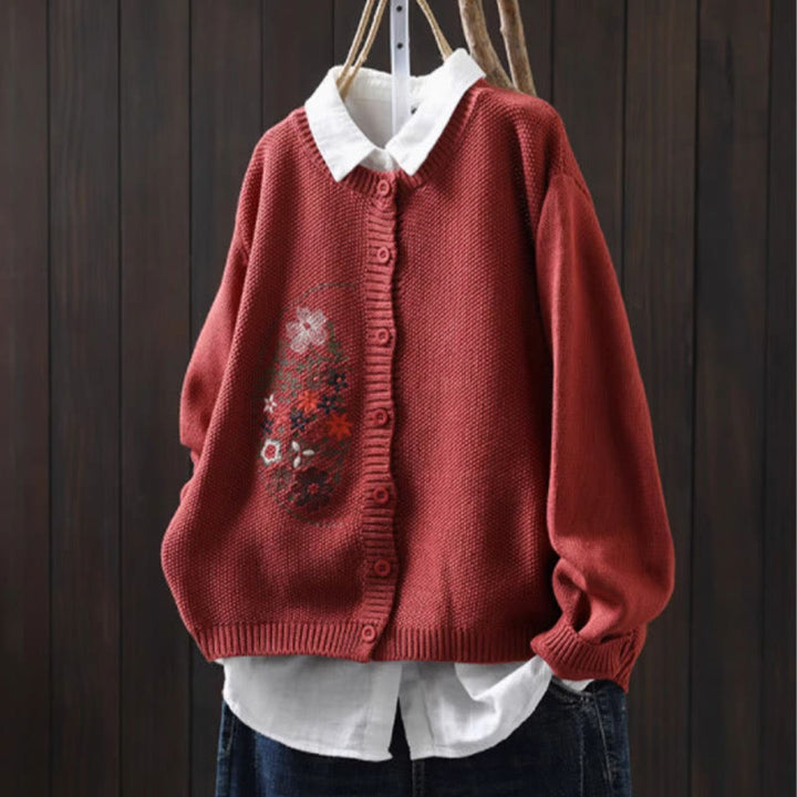 Cárdigan de punto de manga larga para mujer, de algodón, con botones bordados florales y Buddha Stones. - Tomate - US4-6, UK/AU8-10, EU36-38 (F) - image 18