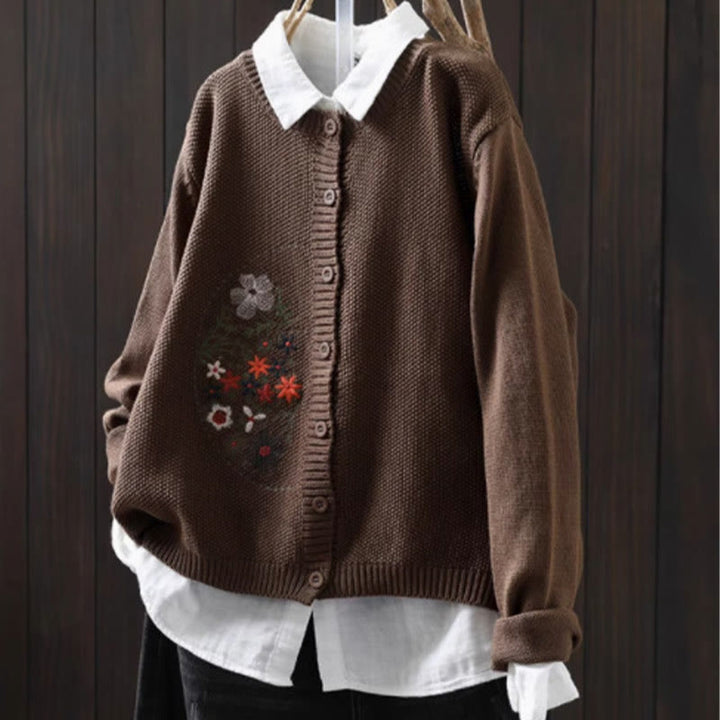 Cárdigan de punto de manga larga para mujer, de algodón, con botones bordados florales y Buddha Stones. - Tierra de siena - US4-6, UK/AU8-10, EU36-38 (F) - image 20