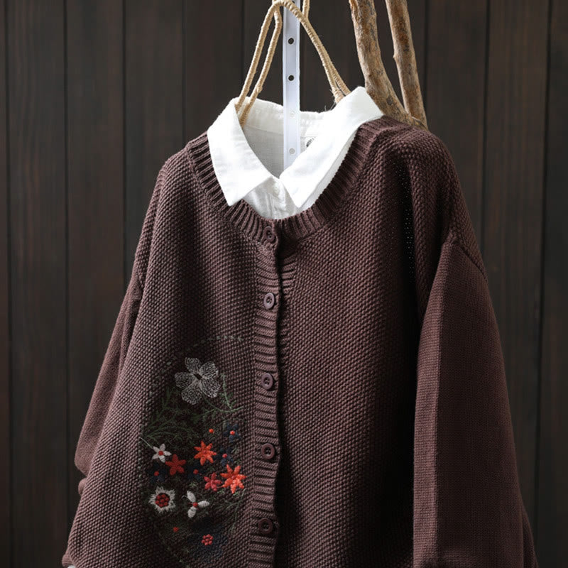 Cárdigan de punto de manga larga para mujer, de algodón, con botones bordados florales y Buddha Stones. - image 17