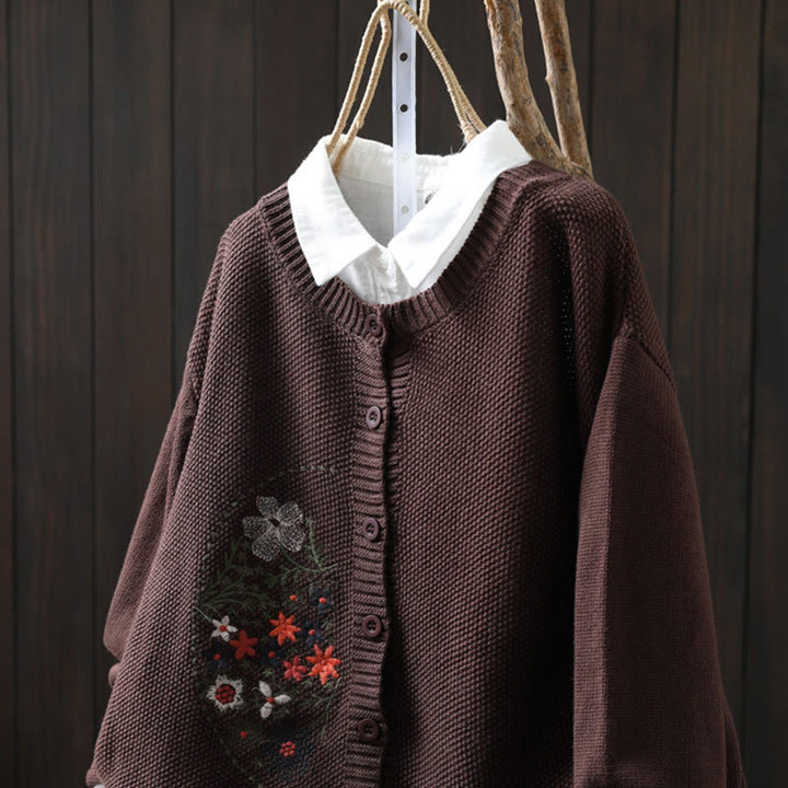 Cárdigan de punto de manga larga para mujer, de algodón, con botones bordados florales y Buddha Stones. - image 17
