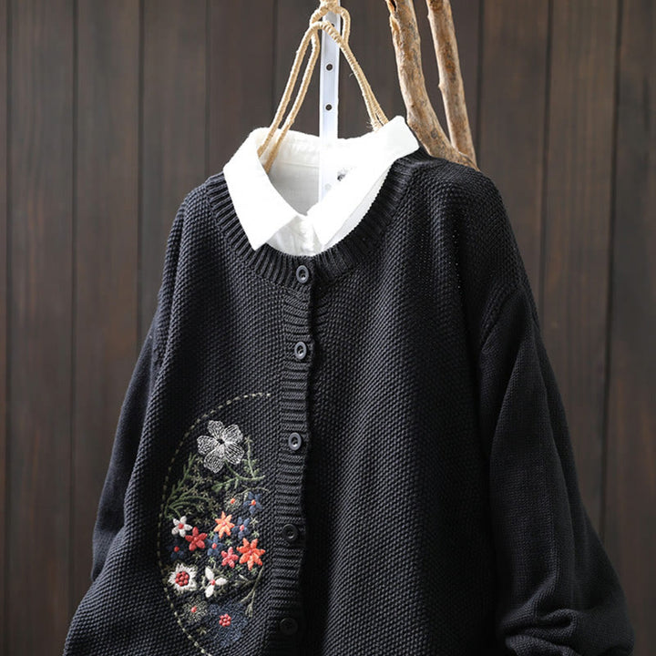 Cárdigan de punto de manga larga para mujer, de algodón, con botones bordados florales y Buddha Stones. - image 25