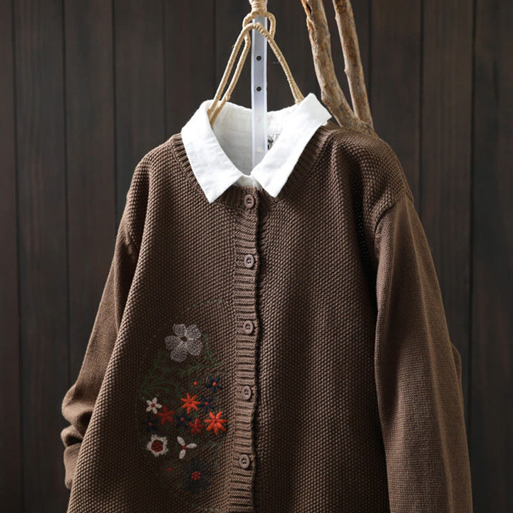 Cárdigan de punto de manga larga para mujer, de algodón, con botones bordados florales y Buddha Stones. - image 21