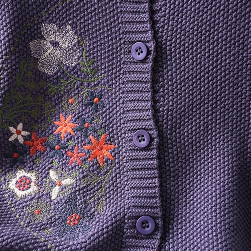 Cárdigan de punto de manga larga para mujer, de algodón, con botones bordados florales y Buddha Stones. - image 10