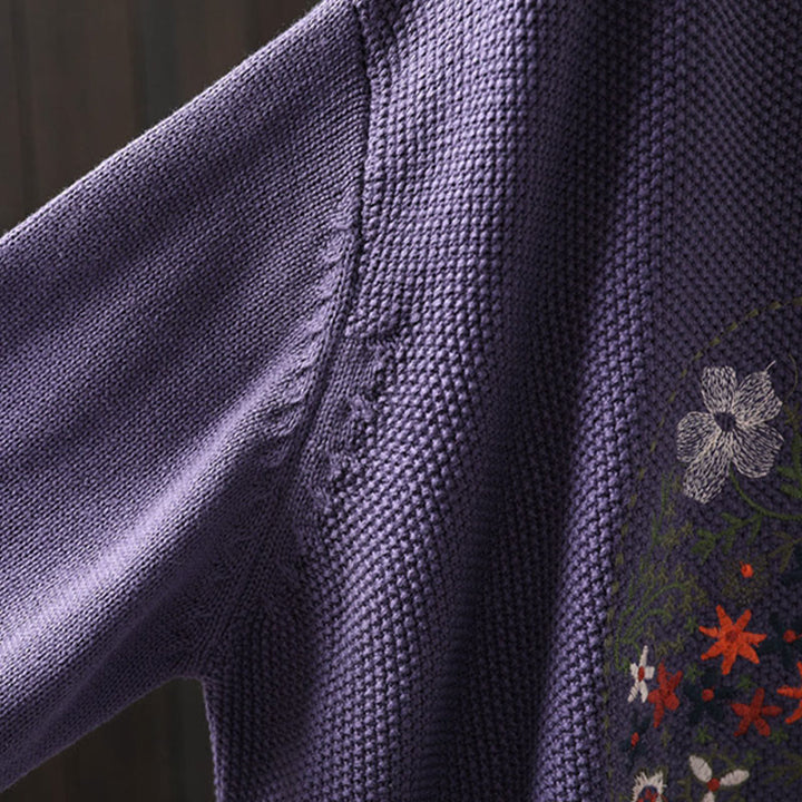 Cárdigan de punto de manga larga para mujer, de algodón, con botones bordados florales y Buddha Stones. - image 9