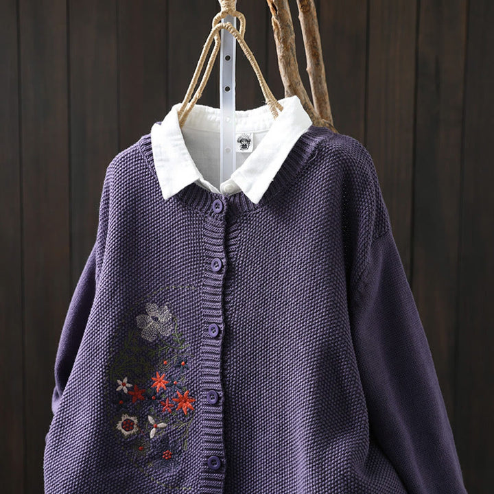 Cárdigan de punto de manga larga para mujer, de algodón, con botones bordados florales y Buddha Stones. - image 7