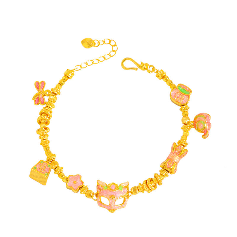 Pulsera de la suerte con dije de zorro Fu Ruyi de latón chapado en oro de 24k y Buddha Stones - image 4