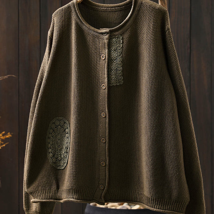 Suéter cárdigan de punto de manga larga para mujer, de algodón, con botones florales y Buddha Stones. - image 5