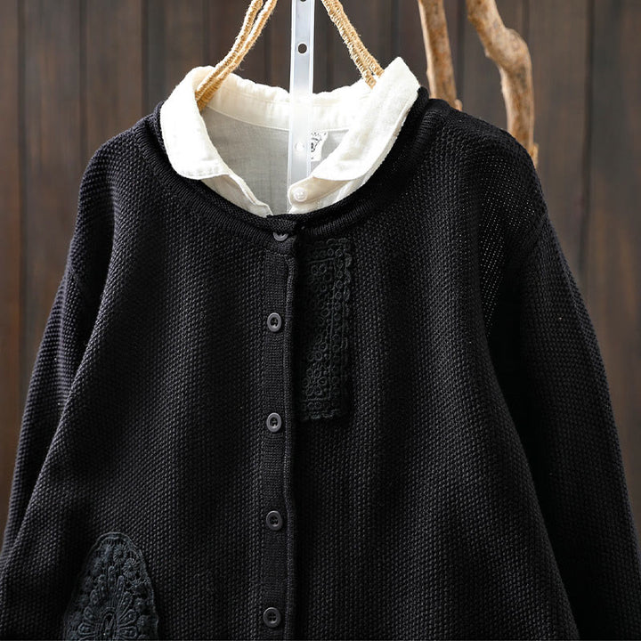 Suéter cárdigan de punto de manga larga para mujer, de algodón, con botones florales y Buddha Stones. - image 29