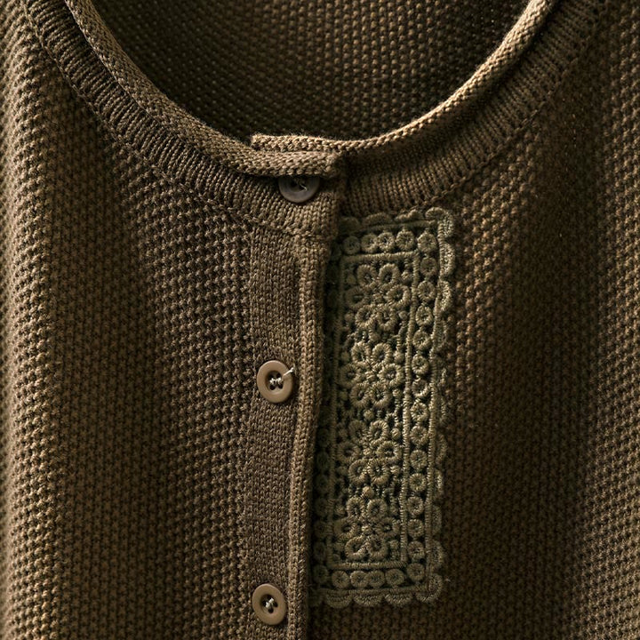 Suéter cárdigan de punto de manga larga para mujer, de algodón, con botones florales y Buddha Stones. - image 8