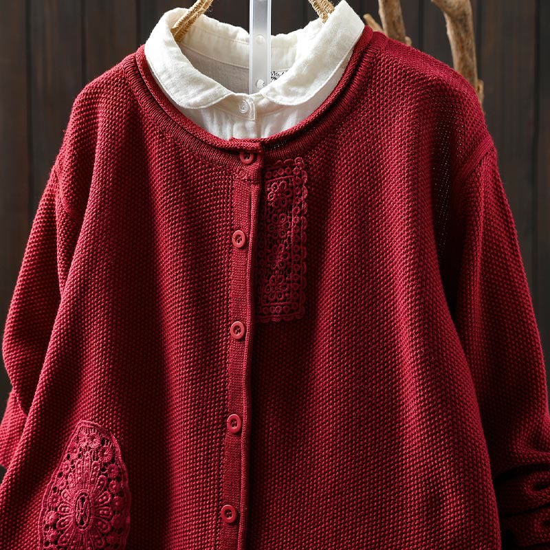 Suéter cárdigan de punto de manga larga para mujer, de algodón, con botones florales y Buddha Stones. - image 17