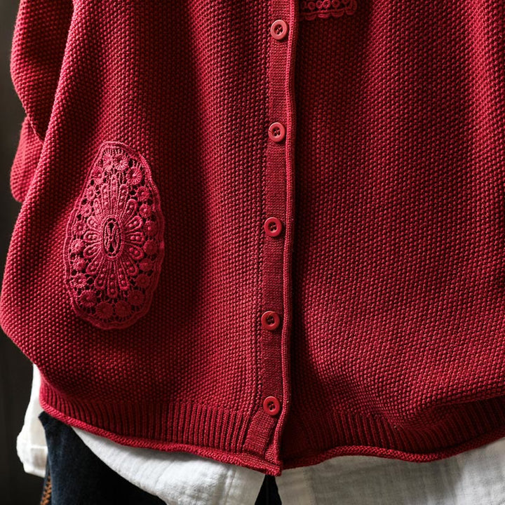 Suéter cárdigan de punto de manga larga para mujer, de algodón, con botones florales y Buddha Stones. - image 18