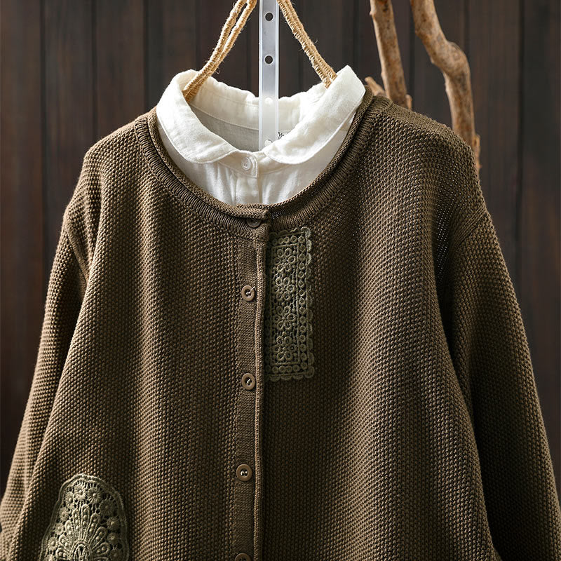 Suéter cárdigan de punto de manga larga para mujer, de algodón, con botones florales y Buddha Stones. - image 6