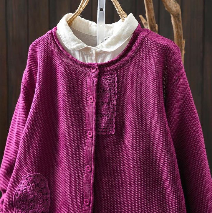 Suéter cárdigan de punto de manga larga para mujer, de algodón, con botones florales y Buddha Stones. - image 1