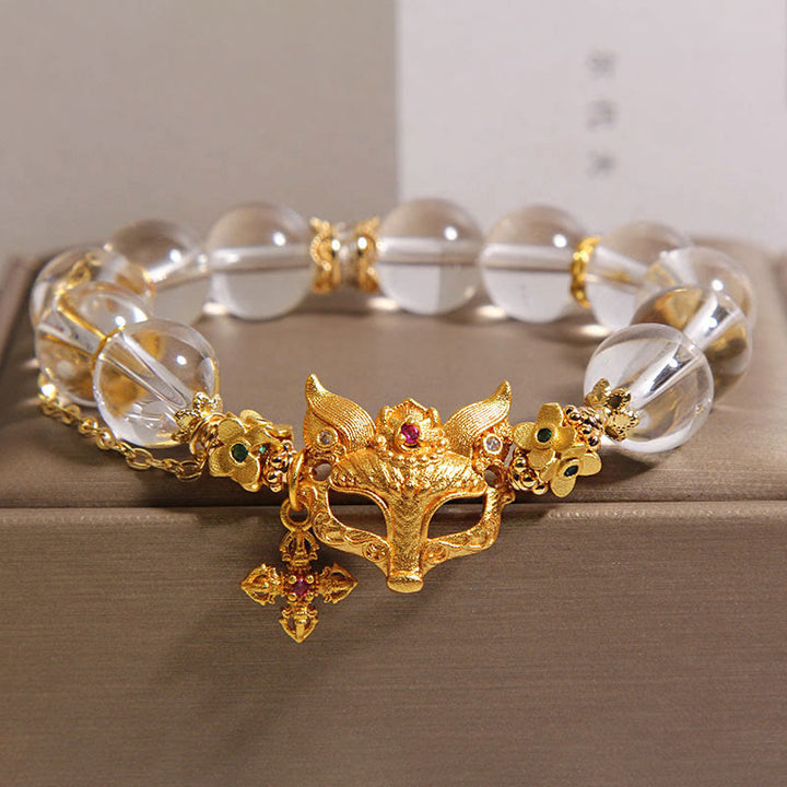 Pulsera protectora con cuentas de cristal blanco, dije de cruz de zorro con Buddha Stones - Cristal blanco (Circunferencia de la muñeca: 14-19 cm) - image 0