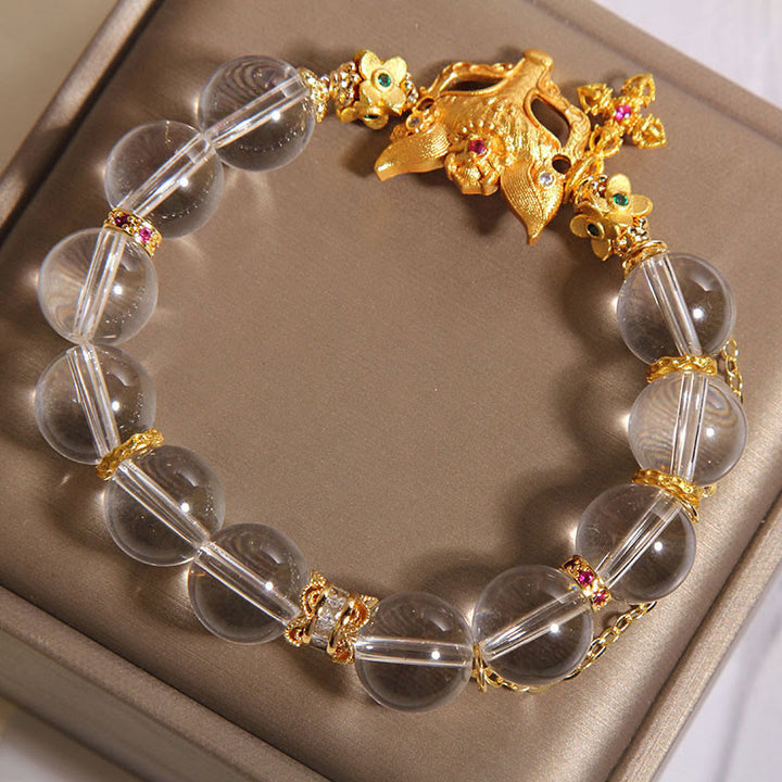 Pulsera protectora con cuentas de cristal blanco, dije de cruz de zorro con Buddha Stones - image 5