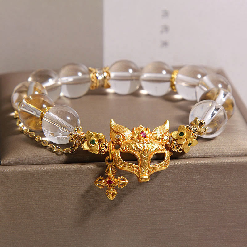 Pulsera protectora con cuentas de cristal blanco, dije de cruz de zorro con Buddha Stones - image 2