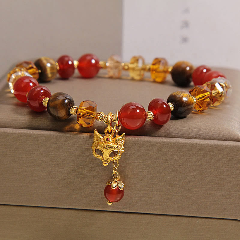 Pulsera de cuentas con dije de zorro, ojo de tigre y Buddha Stones. - image 1