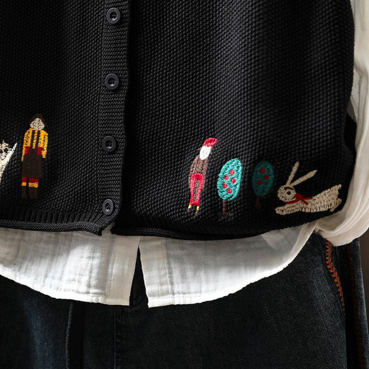 Chaleco sin mangas de algodón tejido para mujer con bordado de figuras de Buddha Stones, piedras, conejo y árbol. - image 26