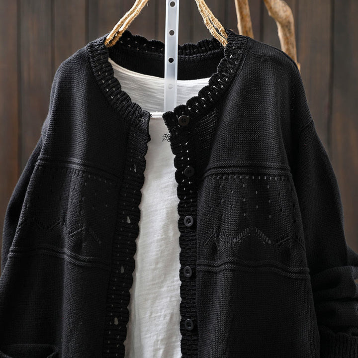 Cárdigan de punto de manga larga para mujer, con botones de encaje y estampado de Buddha Stones, de algodón, con bolsillos. - image 24