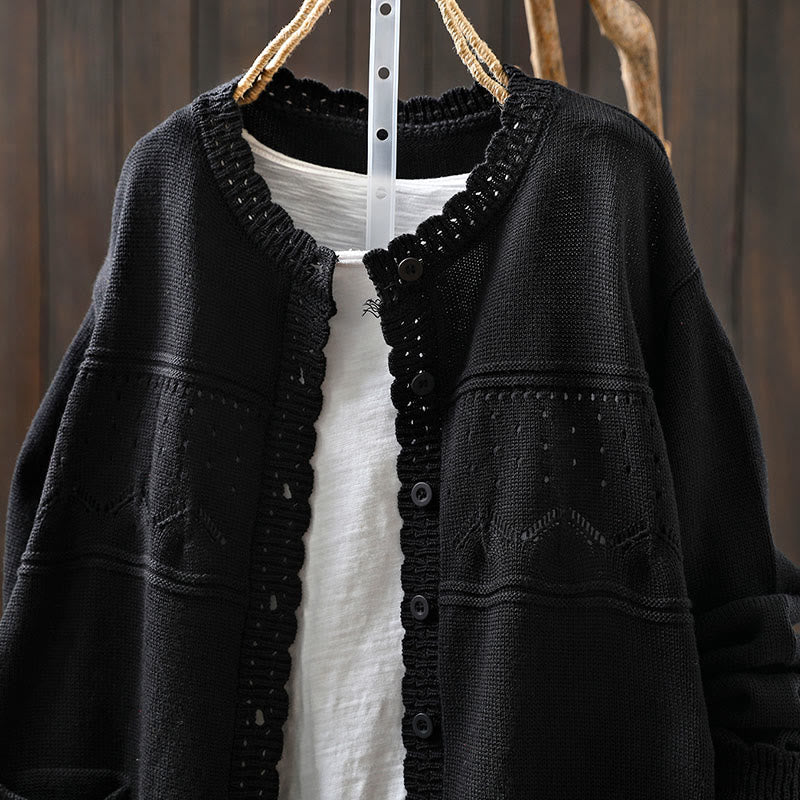 Cárdigan de punto de manga larga para mujer, con botones de encaje y estampado de Buddha Stones, de algodón, con bolsillos. - image 24