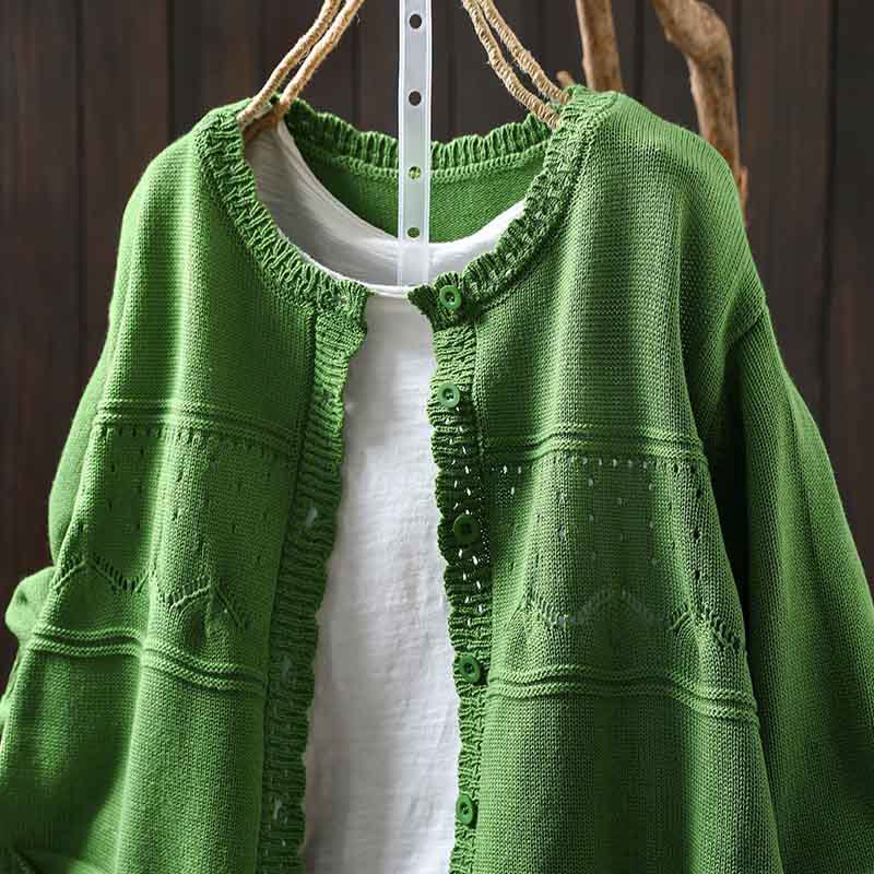 Cárdigan de punto de manga larga para mujer, con botones de encaje y estampado de Buddha Stones, de algodón, con bolsillos. - image 25