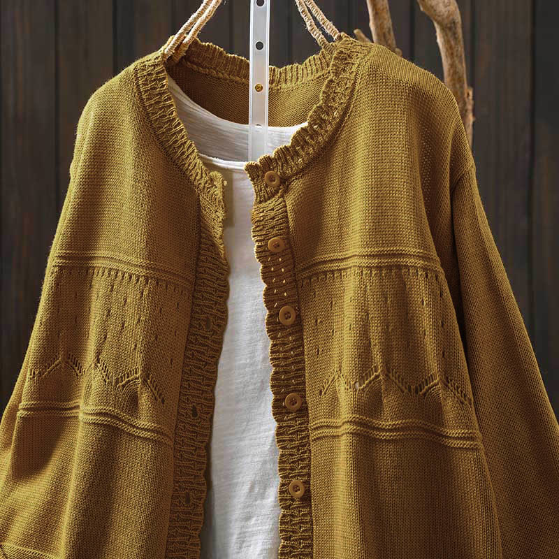 Cárdigan de punto de manga larga para mujer, con botones de encaje y estampado de Buddha Stones, de algodón, con bolsillos. - image 17