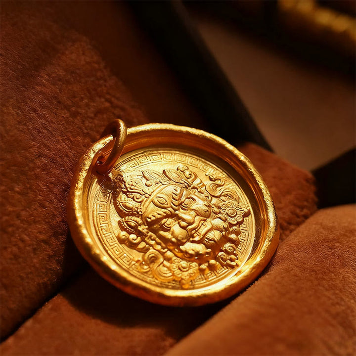 Collar con colgante de cadena de prosperidad Jambhala de cobre amarillo con Buddha Stones - image 4