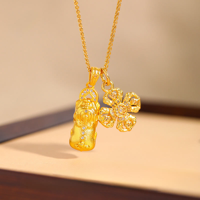 Collar con colgante de cadena de riqueza Pixiu Cross Dorje Vajra de latón chapado en oro de 24k con Buddha Stones - image 0