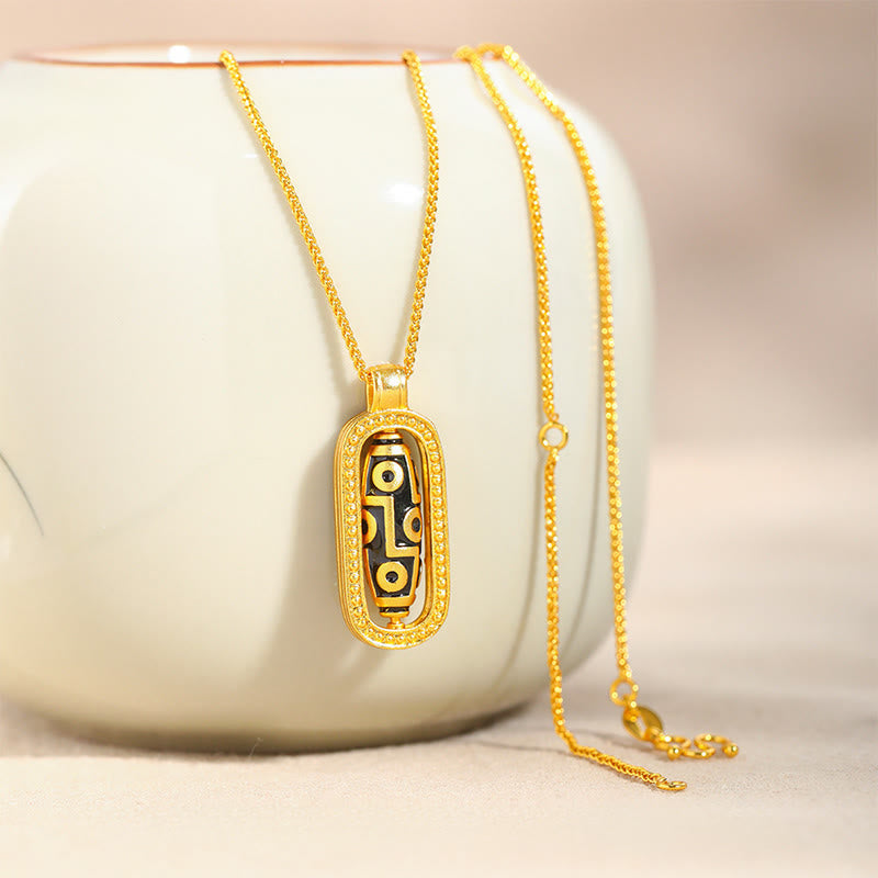 Collar con colgante de cobre con patrón auspicioso y cuentas Dzi de nueve ojos con Buddha Stones - image 2