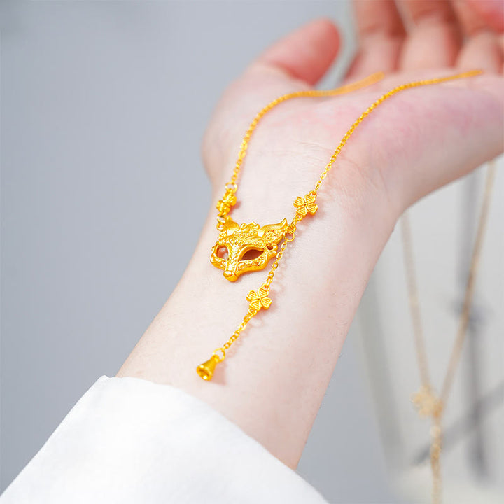 Collar con colgante de equilibrio de cobre con borla, diseño de flor de zorro dorado y piedra de Buda - image 3