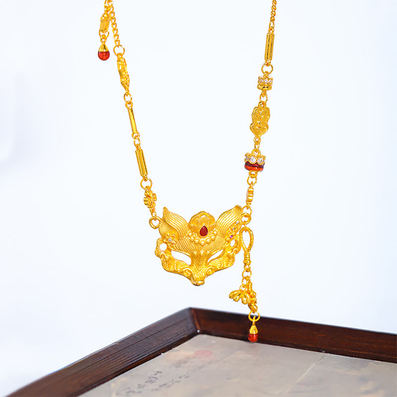 Collar con colgante de equilibrio con borla y diseño de zorro de cobre y piedra de Buda - image 2