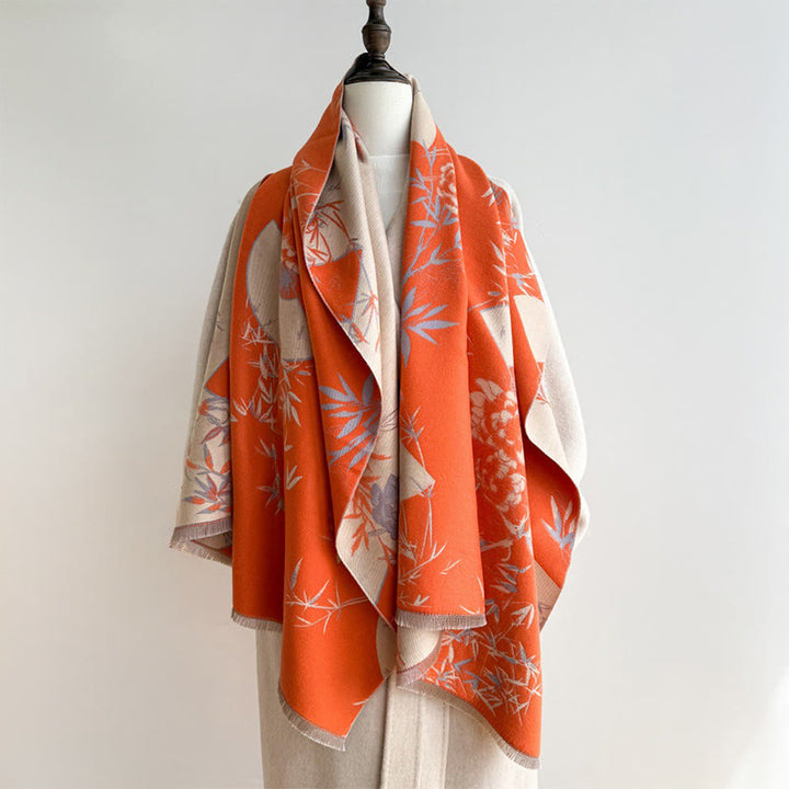 Bufanda/chal acogedor con estampado de flores de peonía, abanico de invierno con Buddha Stones y bambú - image 9