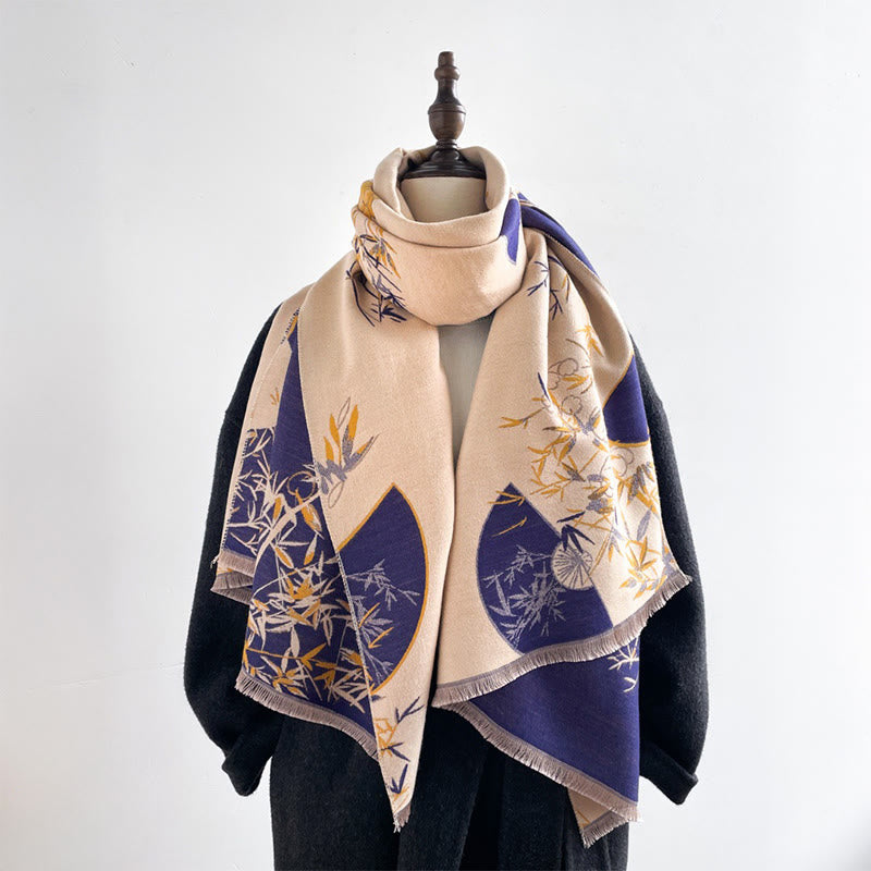 Bufanda/chal acogedor con estampado de flores de peonía, abanico de invierno con Buddha Stones y bambú - image 2