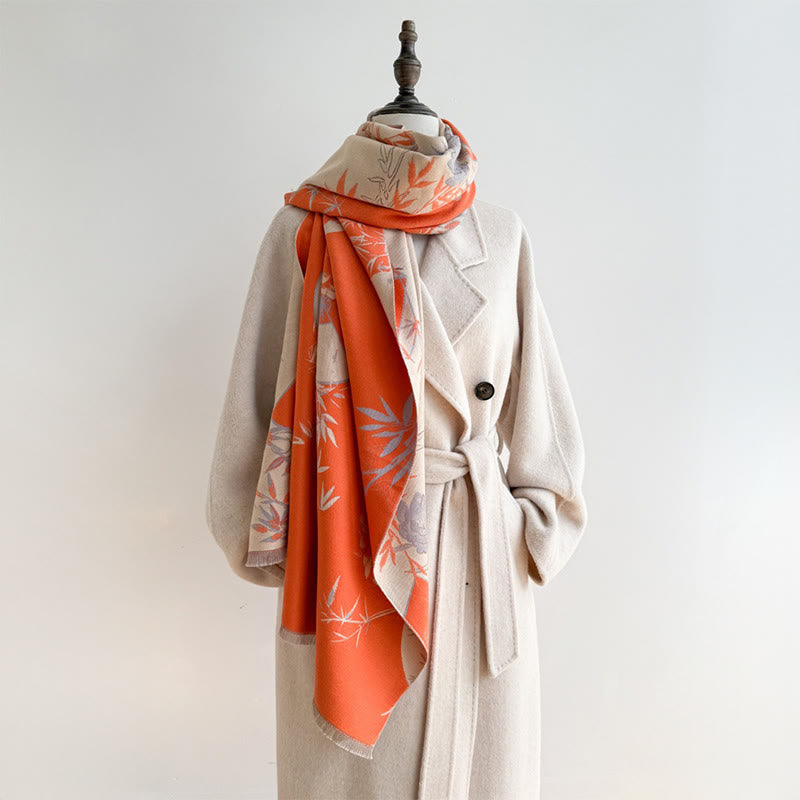 Bufanda/chal acogedor con estampado de flores de peonía, abanico de invierno con Buddha Stones y bambú - image 10