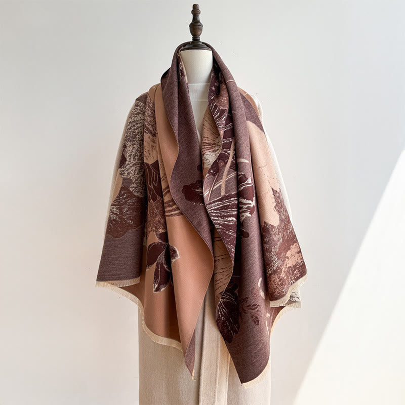 Bufanda/chal suave con estampado de Buddha Stones, cigüeñas, pájaros y flores de loto en invierno. - image 13