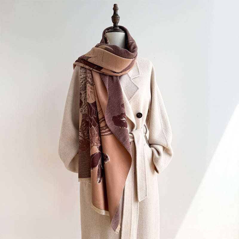 Bufanda/chal suave con estampado de Buddha Stones, cigüeñas, pájaros y flores de loto en invierno. - image 14