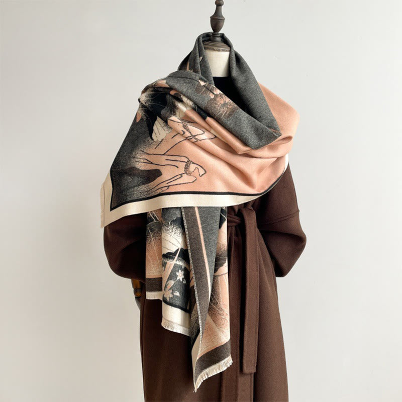 Bufanda/chal suave con estampado de hojas y flores de loto de montaña invernal con Buddha Stones - SandyBrown - 180 x 65 cm - image 0