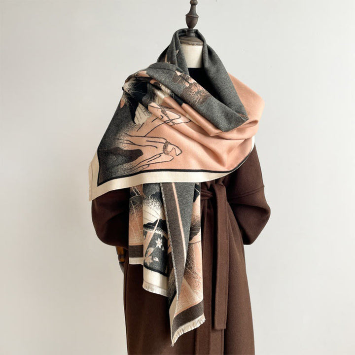 Bufanda/chal suave con estampado de hojas y flores de loto de montaña invernal con Buddha Stones - SandyBrown - 180 x 65 cm - image 0