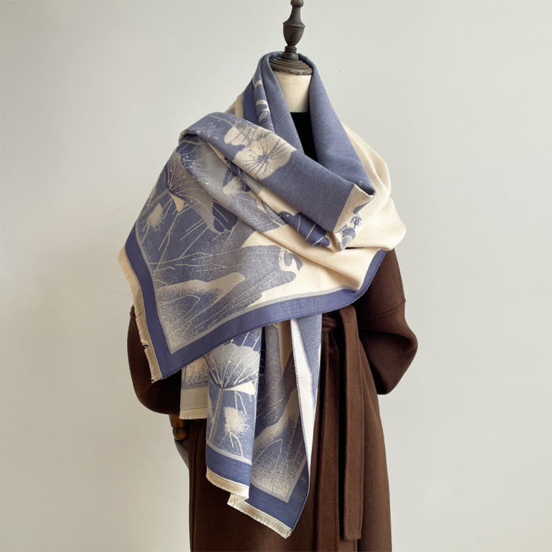 Bufanda/chal suave con estampado de hojas y flores de loto de montaña invernal con Buddha Stones - image 8