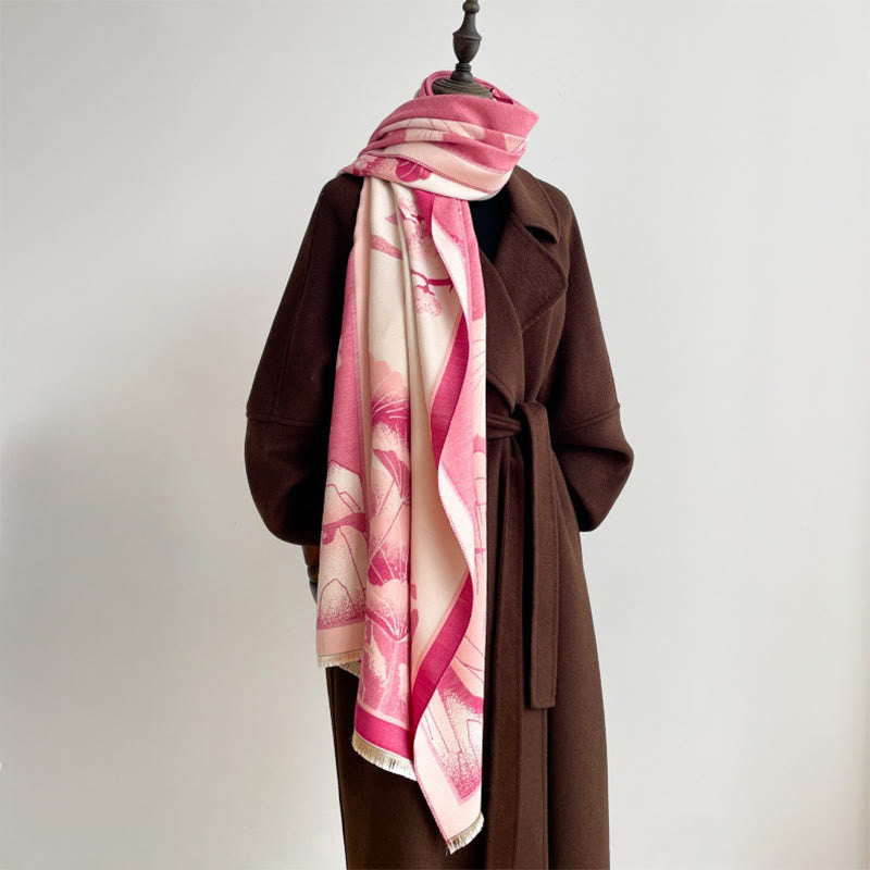 Bufanda/chal suave con estampado de hojas y flores de loto de montaña invernal con Buddha Stones - image 11