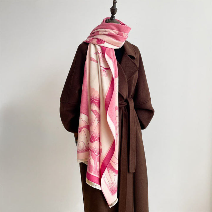 Bufanda/chal suave con estampado de hojas y flores de loto de montaña invernal con Buddha Stones - image 11