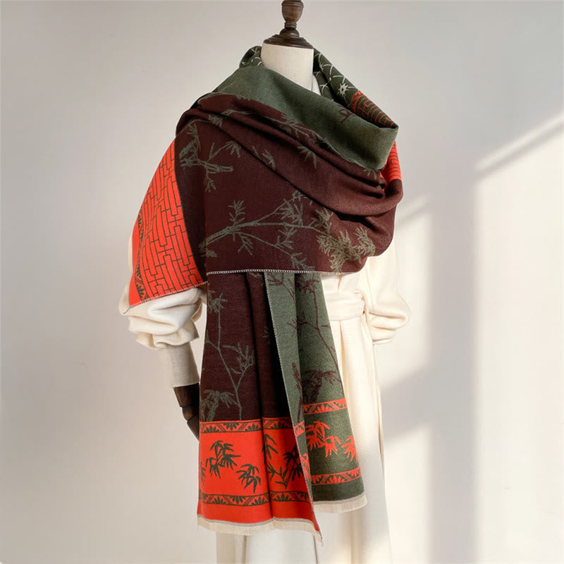 Bufanda/chal acogedor con estampado de pajaritos y hojas de bambú de invierno con Buddha Stones - image 10