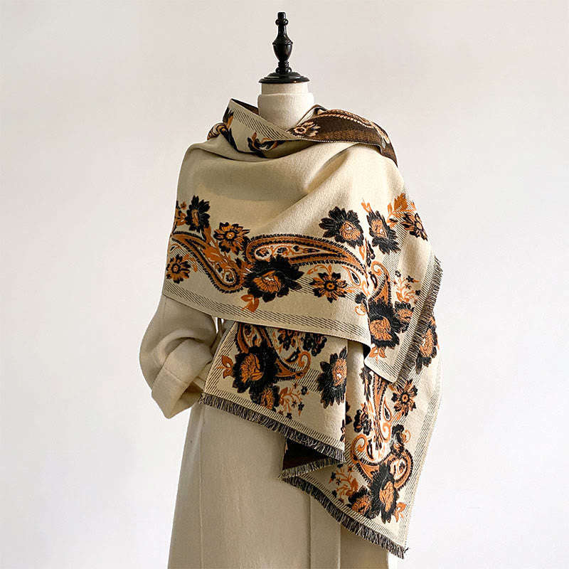 Bufanda/chal cálido y acogedor con estampado de enredaderas de flores de anacardo y Buddha Stones en otoño - image 12