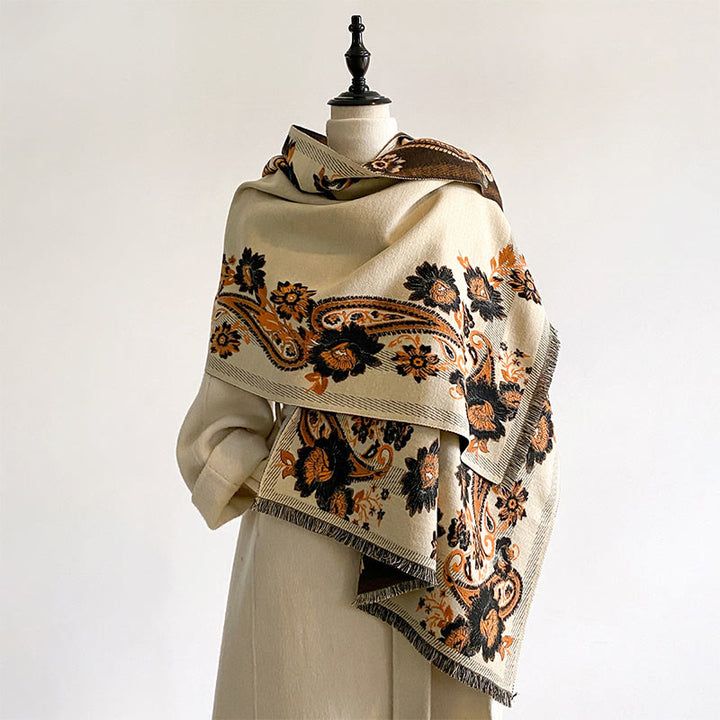 Bufanda/chal cálido y acogedor con estampado de enredaderas de flores de anacardo y Buddha Stones en otoño - image 12