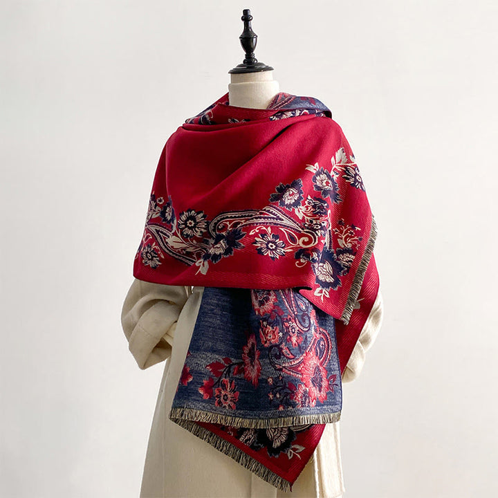 Bufanda/chal cálido y acogedor con estampado de enredaderas de flores de anacardo y Buddha Stones en otoño - image 5