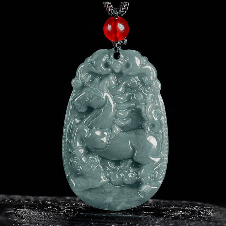 Collar con colgante de cuerda de la suerte con Buddha Stones , jade del zodiaco chino, año del caballo - Caballo - image 0
