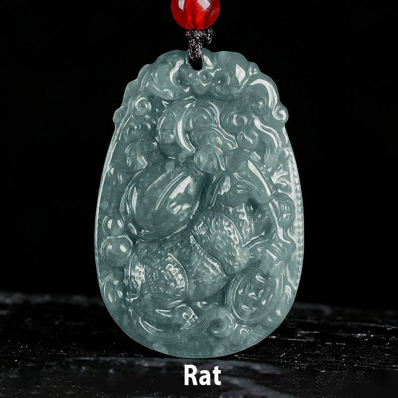 Collar con colgante de cuerda de la suerte con Buddha Stones , jade del zodiaco chino, año del caballo - Rata - image 6